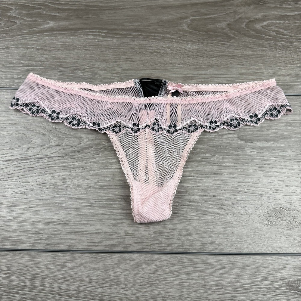 Victorias Secret Sexy Little Things Mesh Thong Panties Pink Black Large New